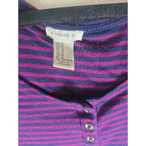 Y2K Babydoll Cropped Henley Cap Sleeve Forever 21 Medium Shirt 90s Casual Fall - Picture 3 of 6